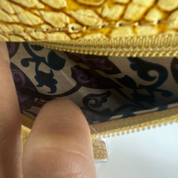 Helen Welsh Leather Shoulder Bag Purse Embossed Crocodile Reptile Print Yellow - Picture 4 of 8